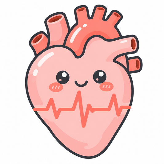 Pink anatomical heart with a coral ECG line