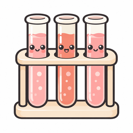 Three test tubes of pink and coral liquid in a rack