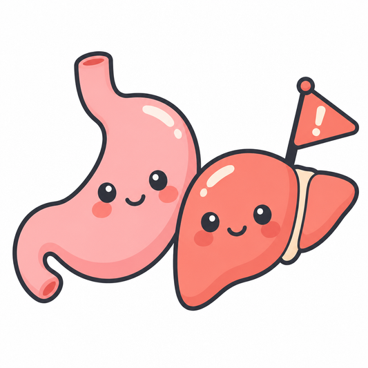 Pink stomach and liver with a coral warning flag