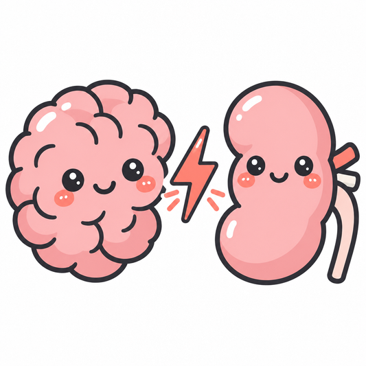Cute pink brain and kidney with a coral lightning bolt
