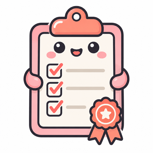 Clipboard with a ticked checklist and a first-place badge