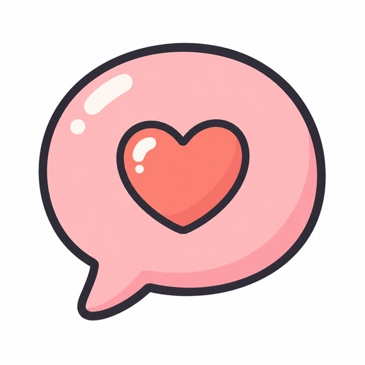 Pink speech bubble with a coral heart inside