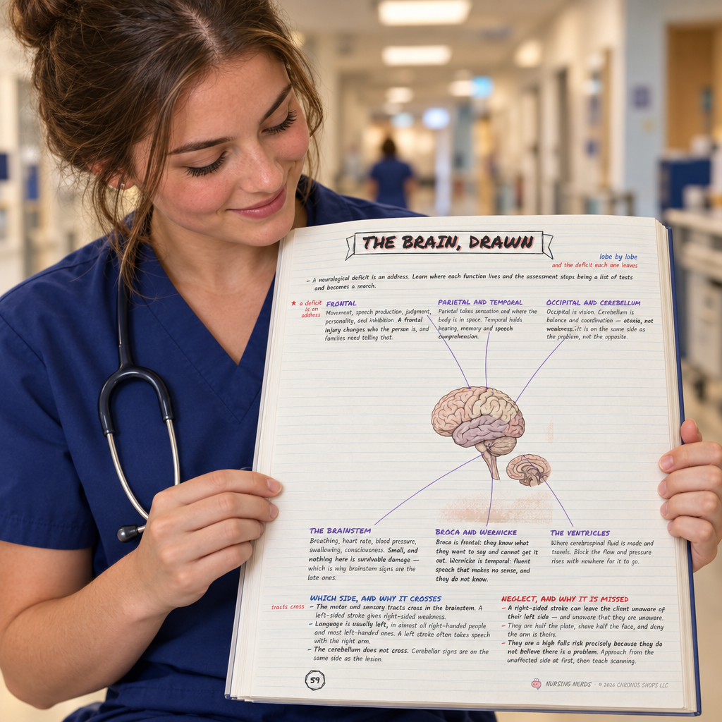 A nursing student reading The Brain, Drawn on a ward